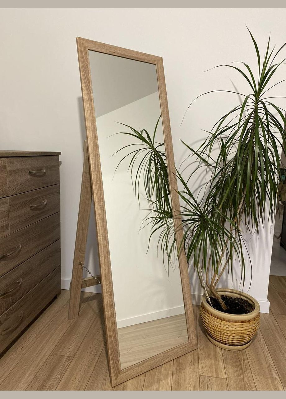 Дзеркало підлогове в прямій рамі кольору дуб сонома на ніжці 180 х 50 см No Brand (333823541)