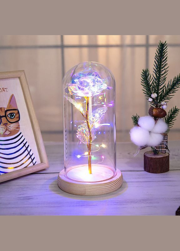 Троянда в колбі 24К KY-1124 з LED-підсвіткою Кольорове світло нічник подарунок дівчині 10 шт. Lesko (349730528)