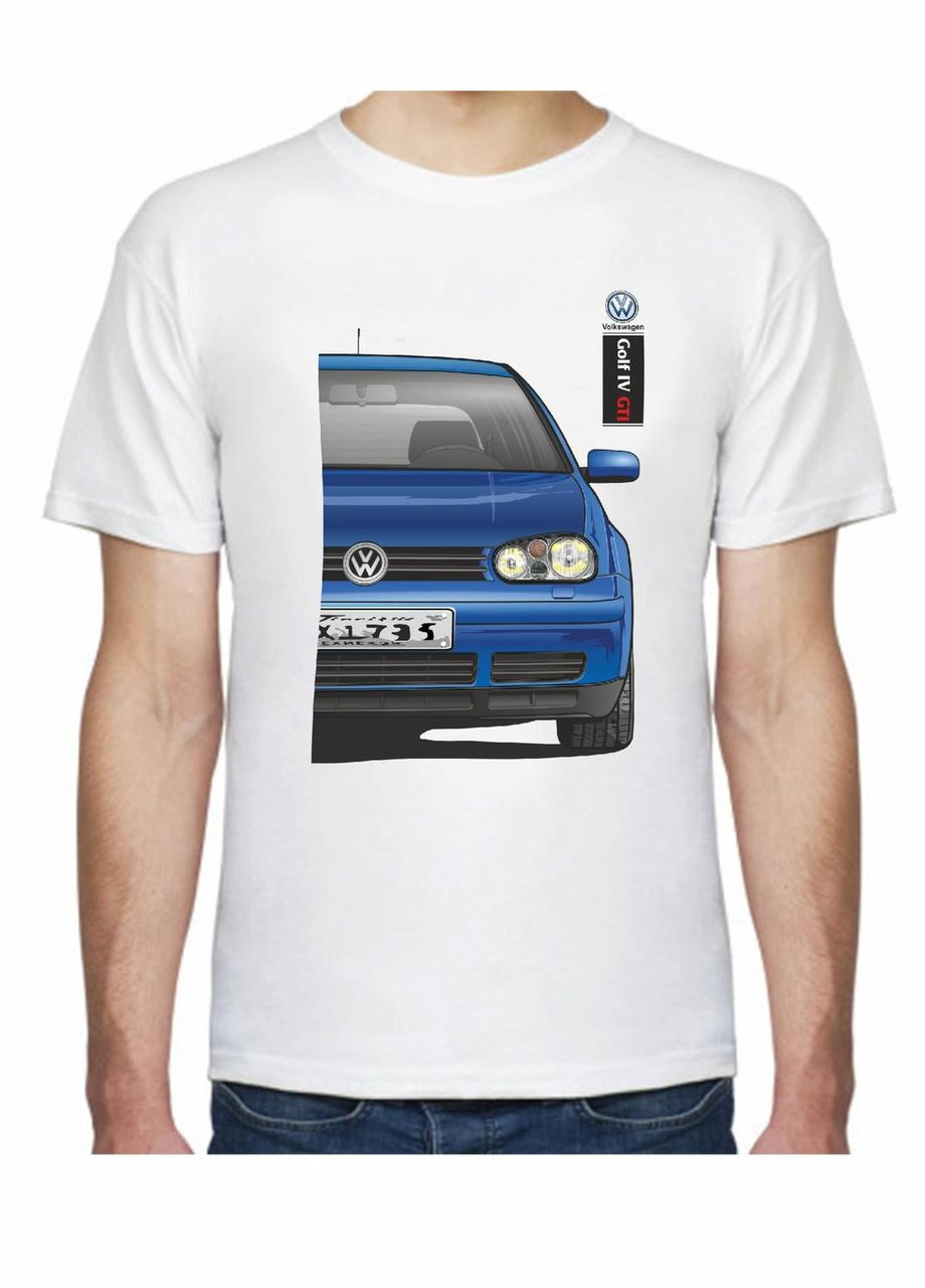 Белая футболка мужская с принтом volkswagen golf iv gti f 305304 белая Avtolife