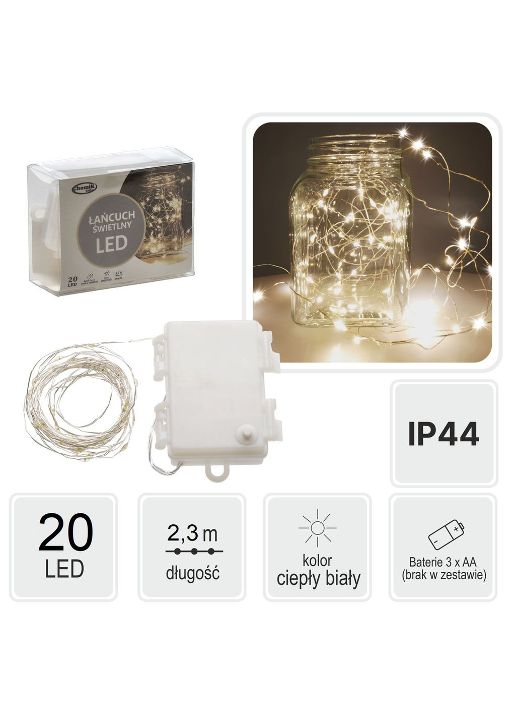 Гірлянда-струна, 2,3 м, 20 LED теплий білий Chomik (329407439)