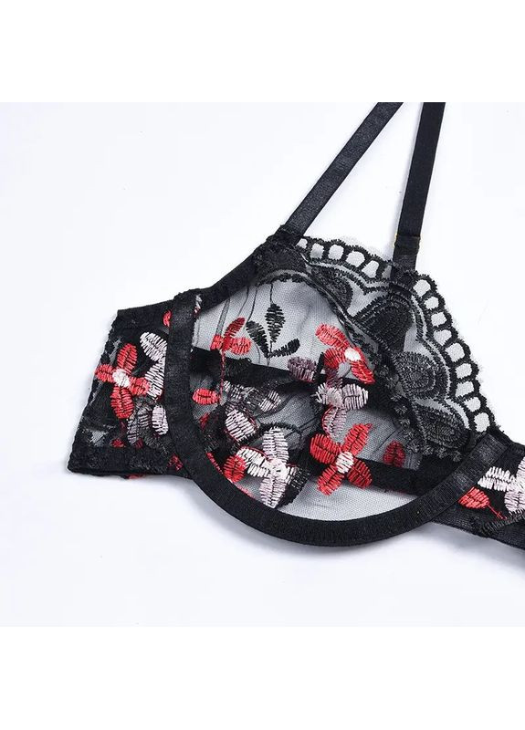 Черный демисезонный кружевной комплект нижнего белья с поясом черного цвета. женское нижнее белье прозрачное из мягкого кружева. China