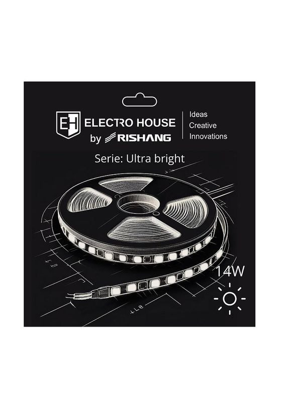 LED лента 14Вт 24В SMD2835 180 диодов, 1400 Лм, холодный белый 6500К, серия Ultra Bright by Rishang Electro House (346089193)