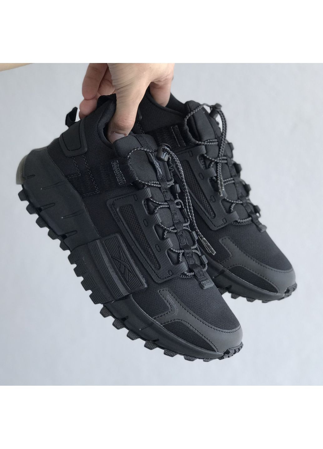 Черные демисезонные кроссовки мужские и женские reebok zig kinetica edge black | рибок зиг кинетика эдж черные No Brand