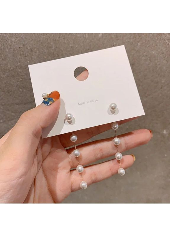 Сережки з перлинами перлові довгі перли висячі з білими перлами No Brand (343051599)