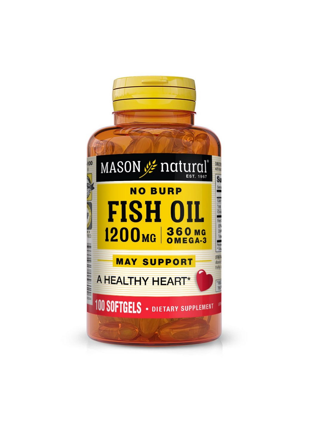 Жирные кислоты Fish Oil 1200 mg Omega-3 360 mg, 100 капсул Mason Natural (293338291)