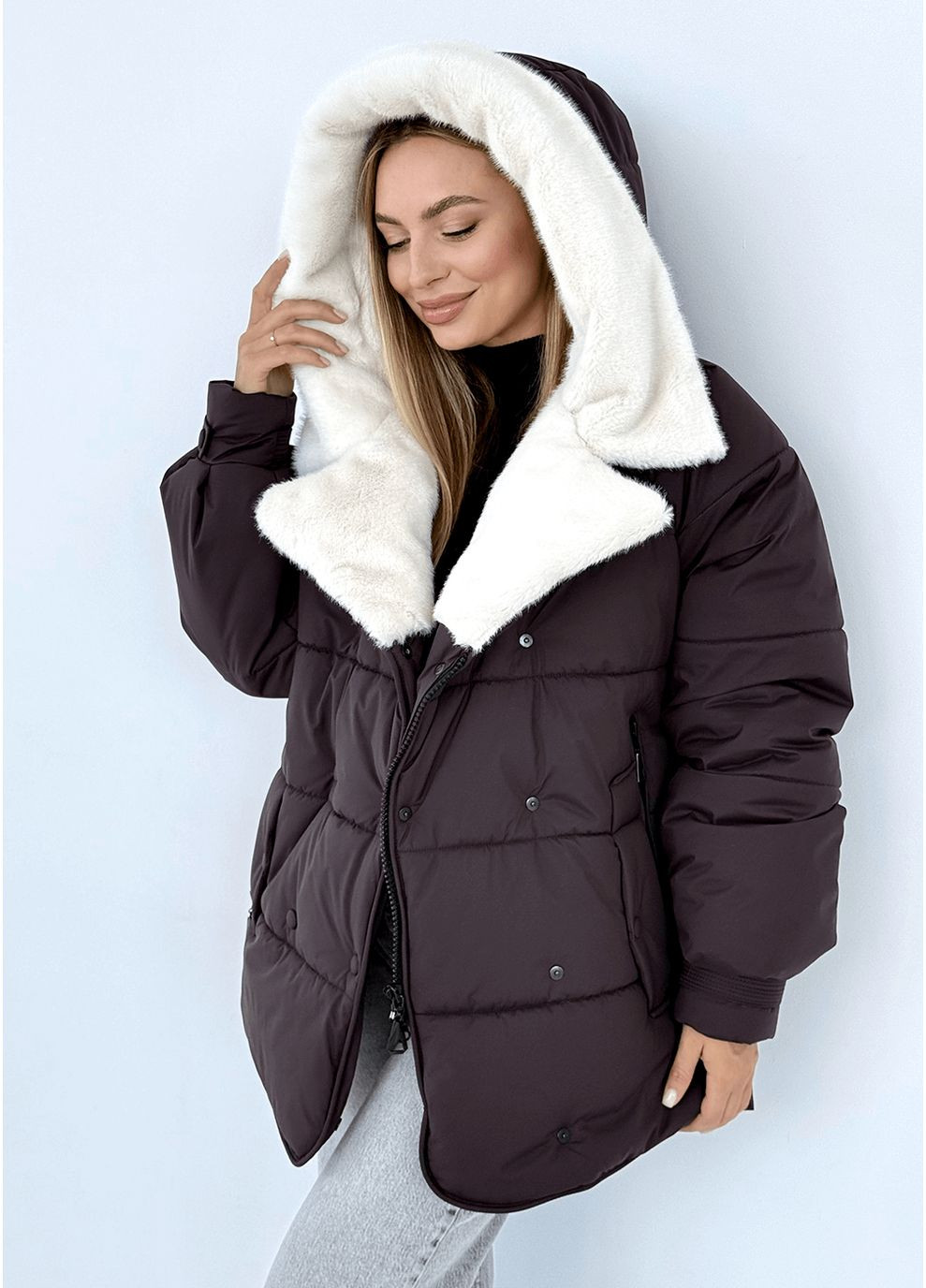 Темно-коричневая зимняя зимня куртка дора MioRichi