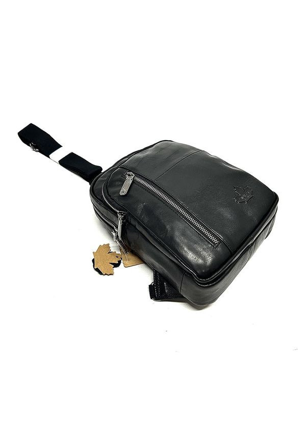 Черная кожаная мужская нагрудная вместительная сумка слинг через плечо из натуральной кожи No Brand (316710079)