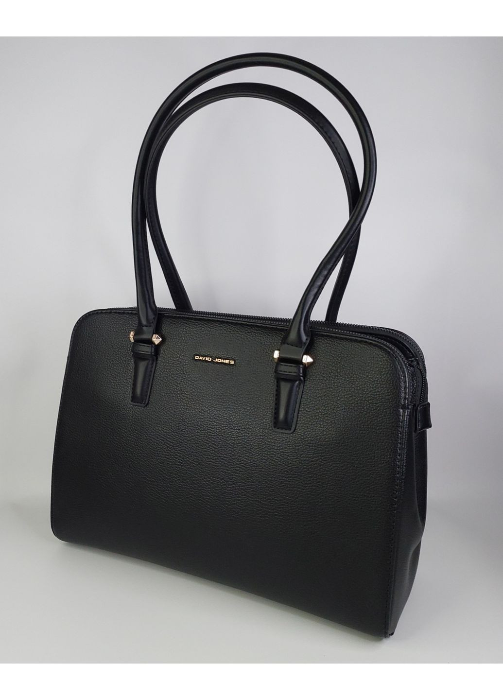 Жіноча сумка каркасна на три відділення з двома ручками велика чорна David Jones (368774418)