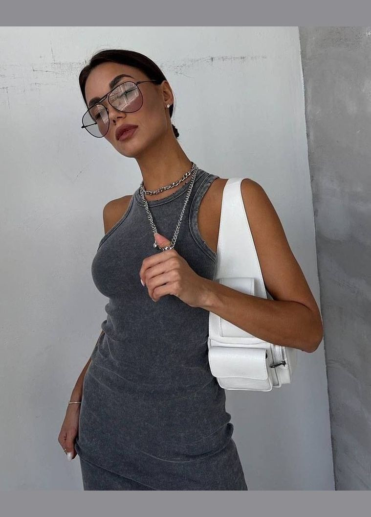 Графитовое кэжуал платье меди в рубчике с эффектом вываривания MonCher