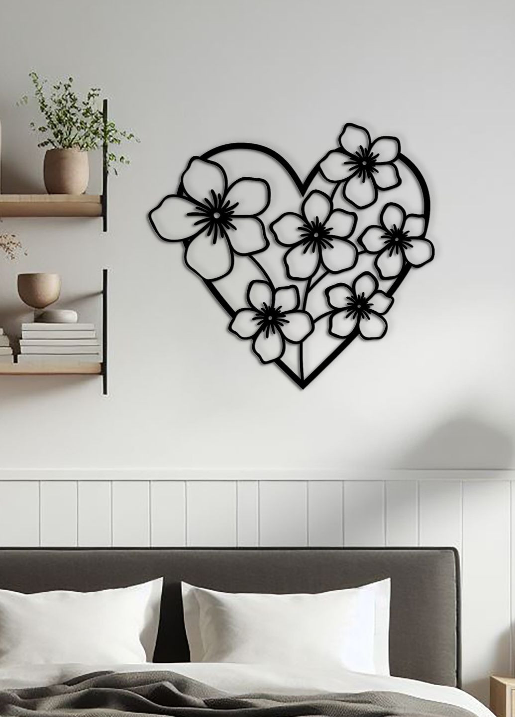 Интерьерная картина на стену, декор в комнату "Цветочное сердце", стиль минимализм 50х53 см Woodyard (292113197)