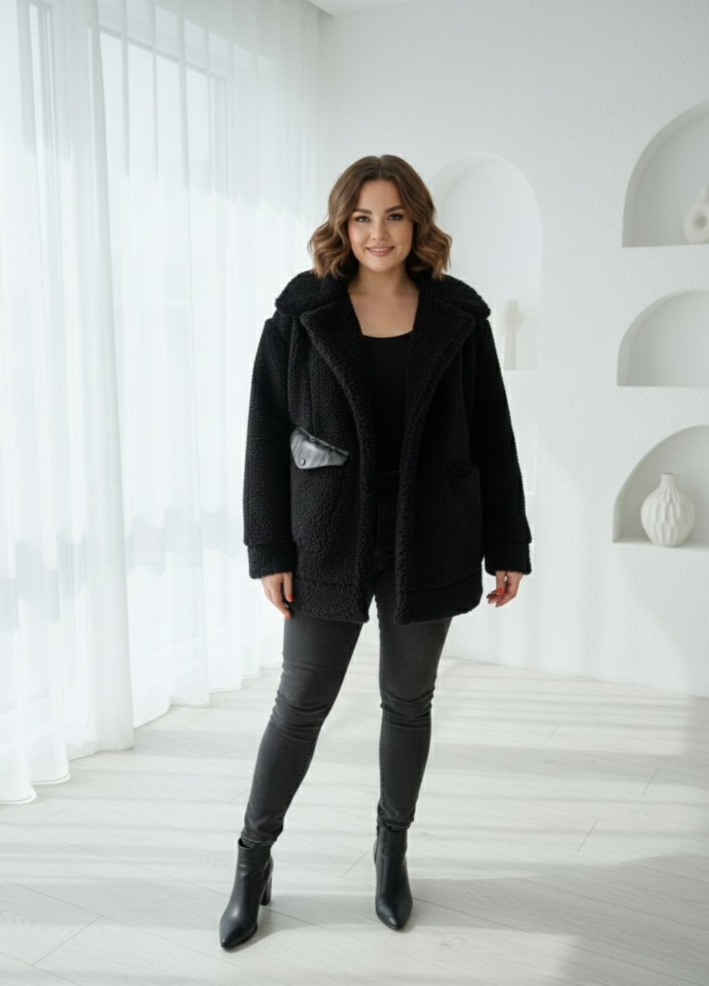 Полушубок женский на молнии короткий баранчик Jadone No Brand (369776166)