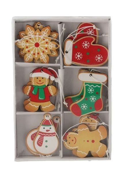 Украшение-подвеска Новогодние атрибуты, дерево, комплект 18шт, цветные Chomik (367114051)