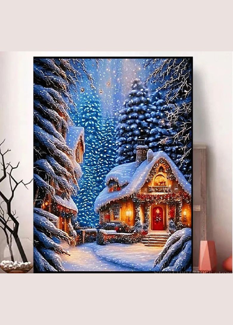 Набір алмазної мозаїки НА підрамнику АЛМр-200 "Будиночок в зимовому лісі", 40*50см АлМазка (315638259)