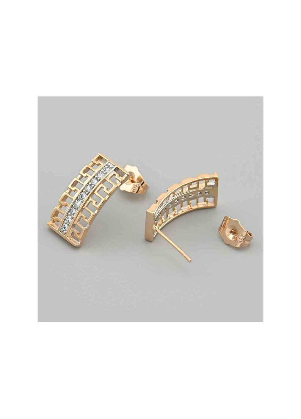 Сережки пусети з родіюванням 48797 розмір 19х9мм білі фіаніти вага 2.7г позолота 18К Xuping Jewelry (369145368)