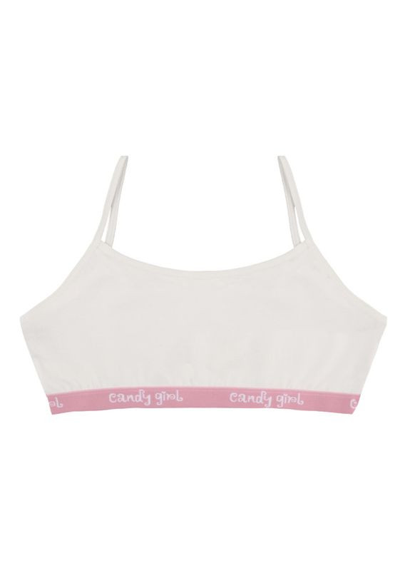 Молочний підлітковий топ на тонких бретельках із написом candy girl Donella бавовна