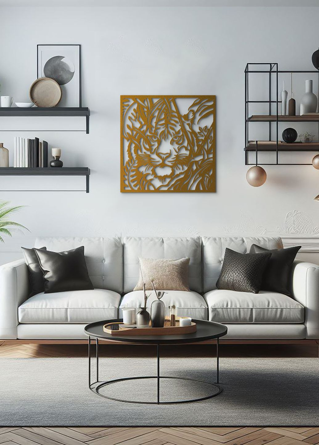 Інтер'єрна картина на стіну, декор в кімнату "Полювання тигра", стиль мініімалізм 60х65 см Woodyard (292113851)