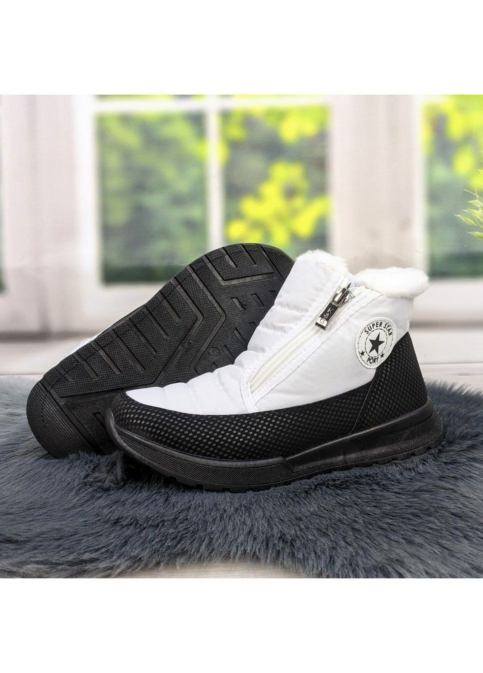 Черевики дутики жіночі зимові білі з чорним SV (301690044)