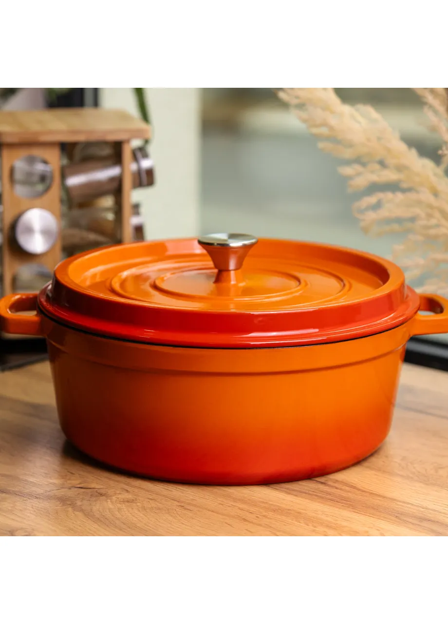 Чугунная эмалированная кокотница 7,5 л, HP-FLG-7 ORANGE Yiwu (406343438)
