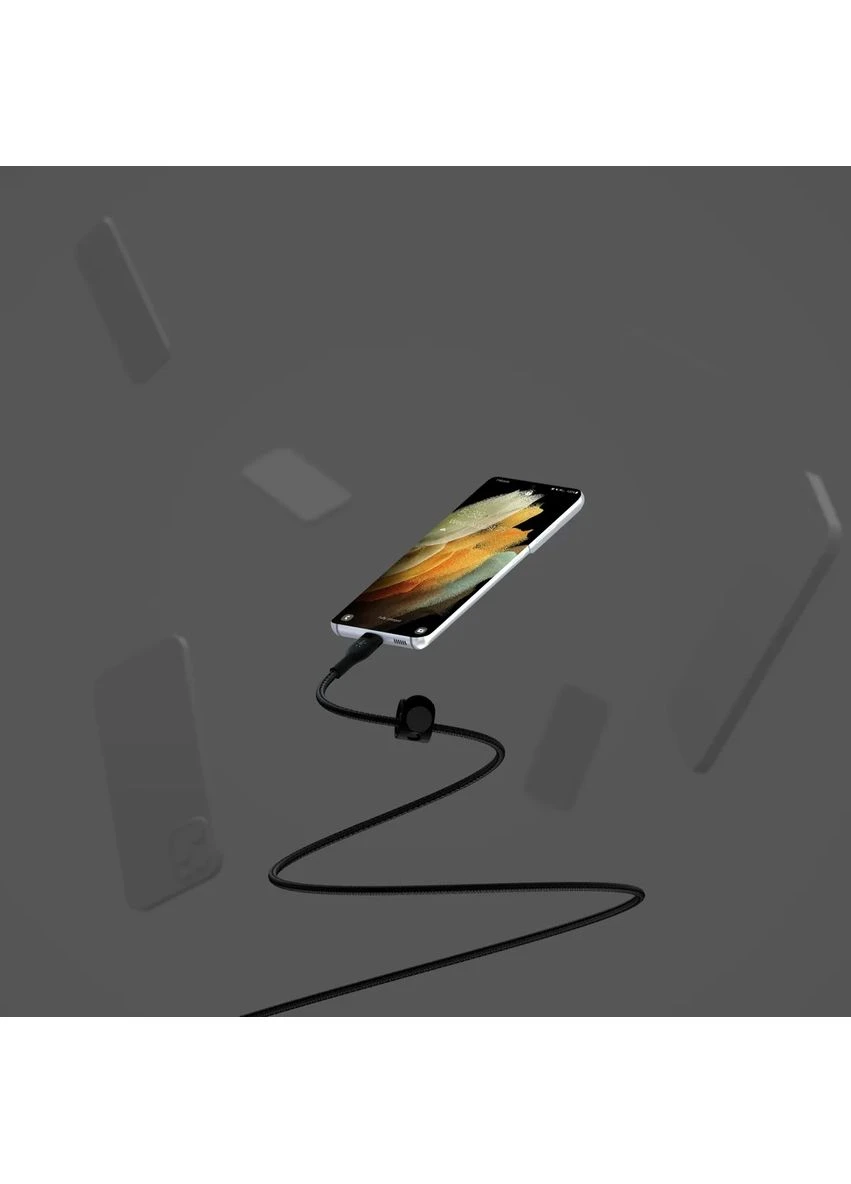 Кабель USB-C > USB-C заряджання/синхронізації 1м, 60Вт, Type-C, плетений, силіконовий, з ремінцем на магніті, чорний Belkin (393446796)