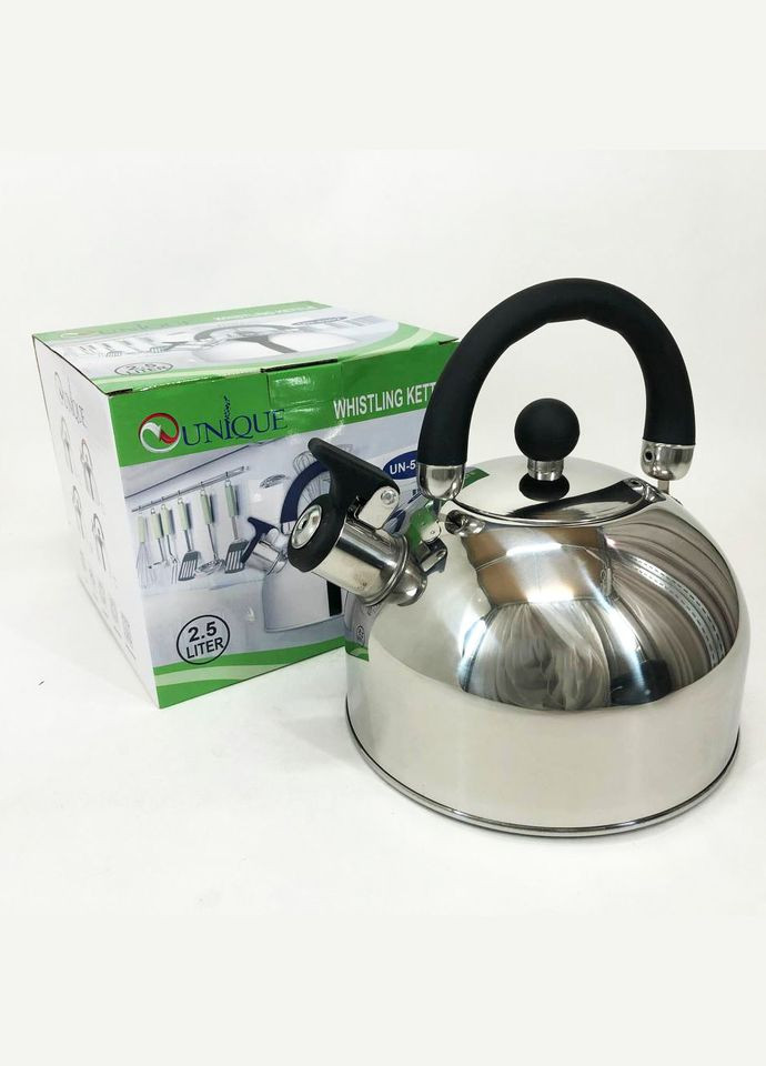 Чайник со свистком UN-5302 2,5л, красивый чайник для газовой плиты, чайник на плиту. Цвет: черный Unique (364664049)