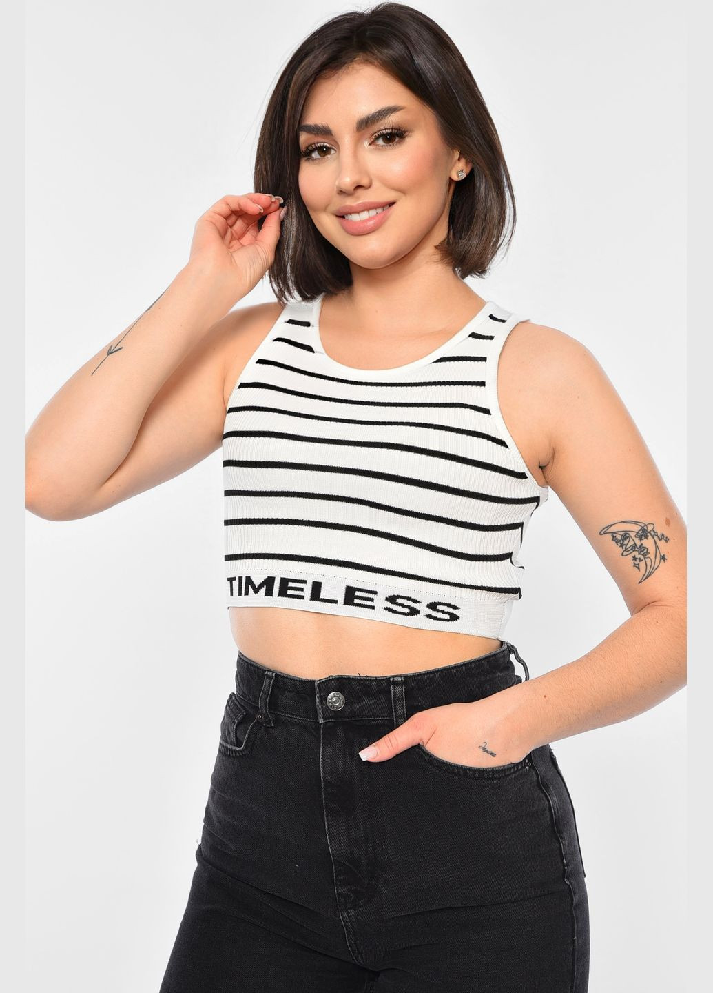 Топ-майка у рубчик жіноча білого кольору Let's Shop — 312485780