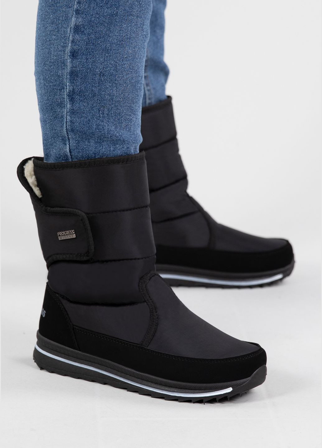 Дутики жіночі з хутром високі на широгу ногу чорні (3102) Progress (312324376)