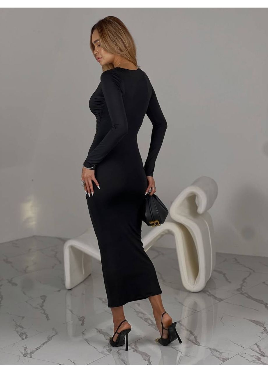 Черное вечернее, деловое, кэжуал женское платье силуэтное силуэтная Style Point однотонное