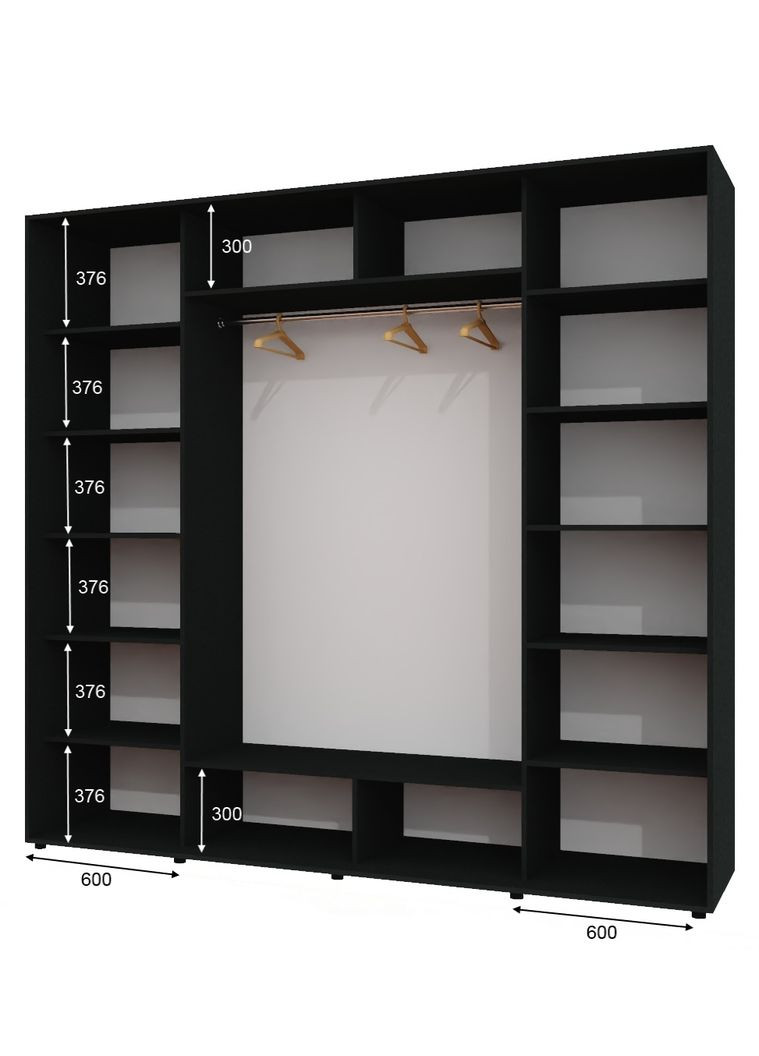 Шафа-купе тридверна 250*60*230 см Антрацит 3 двері Дзеркало ШК-05 Алекса (360479516)
