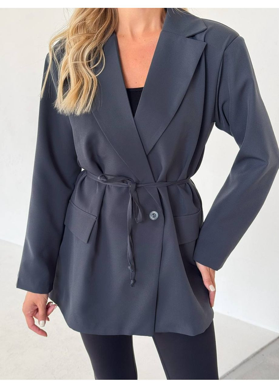 Графитовый женский женский пиджак с подкладкой и плечиками костюмная ткань Україна - демисезонный