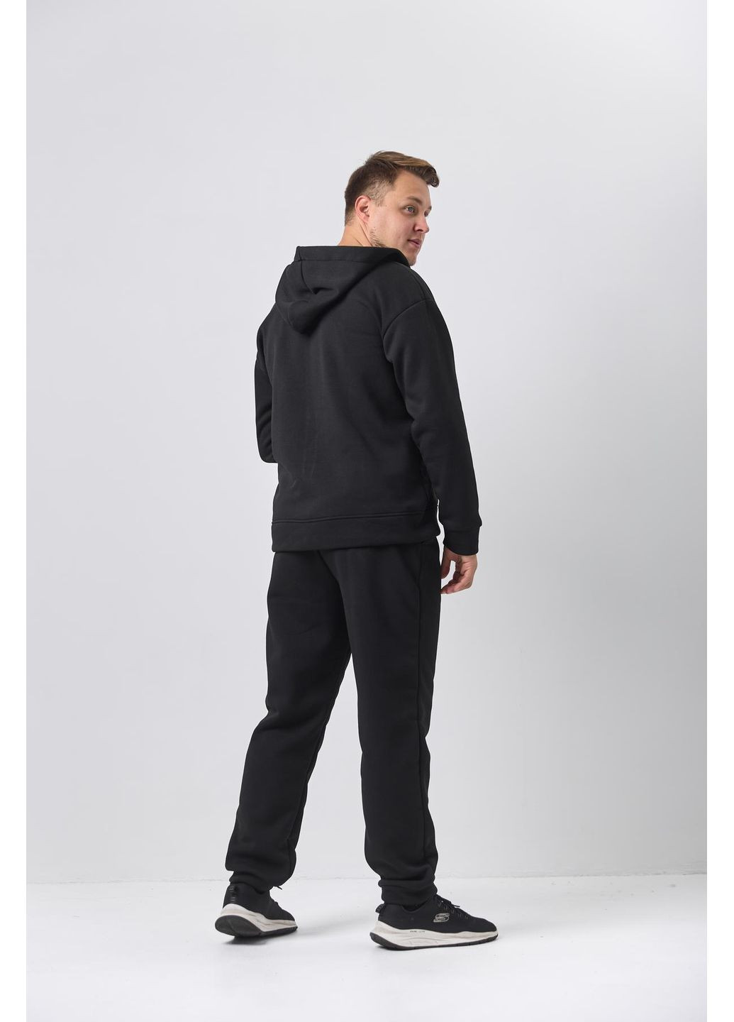 Чоловічий теплий спортивний костюм Великого розміру на блискавці з тринитки на флісі, чорний No Brand (362193114)