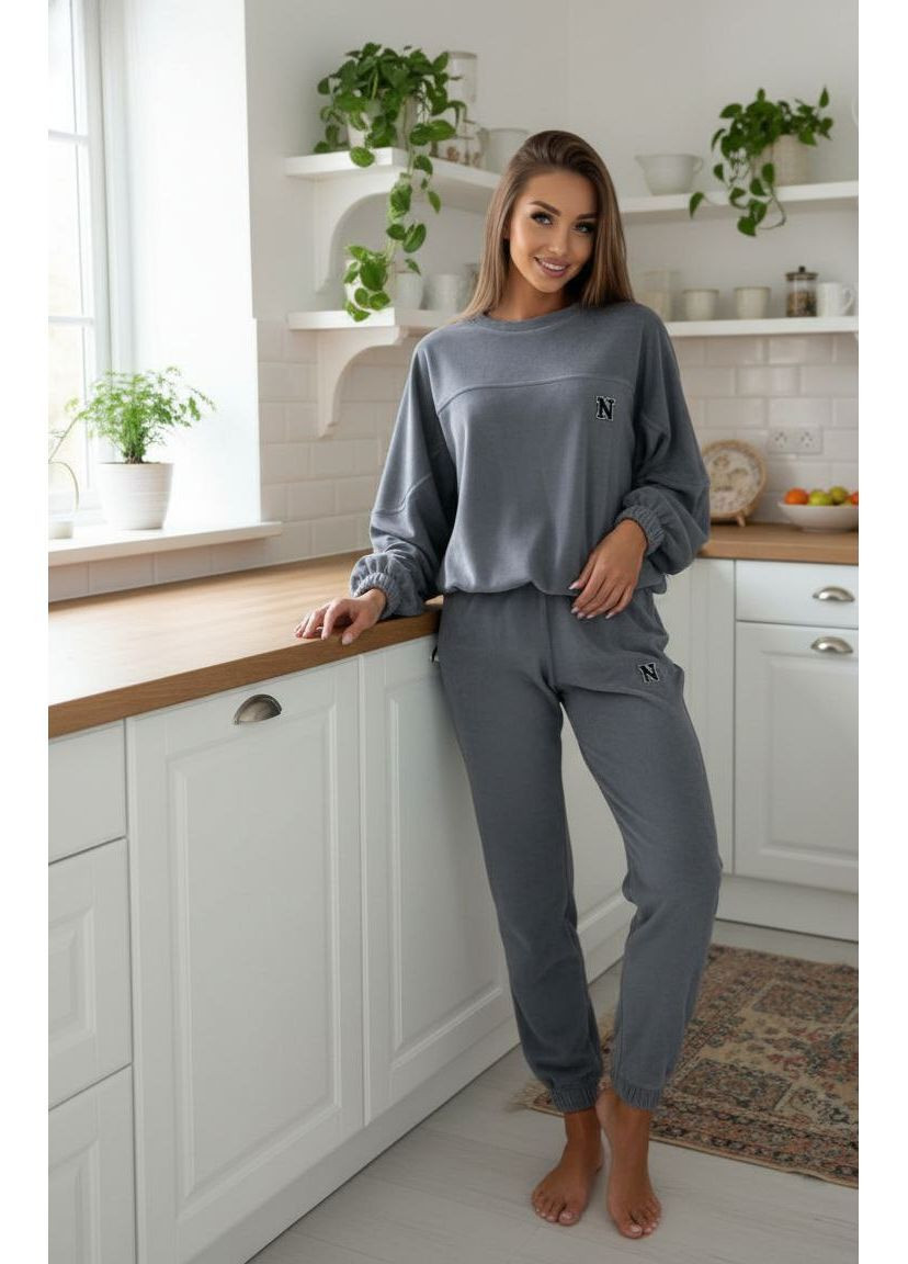 Графитовая женский велюровый домашний костюм Osoblyva