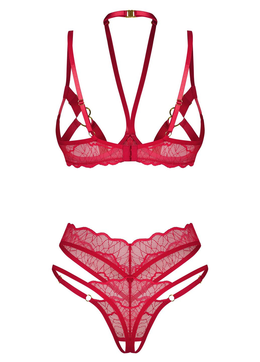 Красный демисезонный комплект с открытым бюстом cupide desir set Obsessive