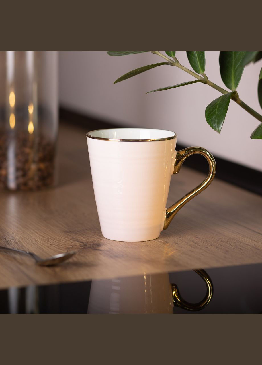 Чашка керамічна із золотим обідком та позолоченою ручкою 320 (мл) Рожева RX-N240624P Liling Rongxiang Ceramic (356937490)
