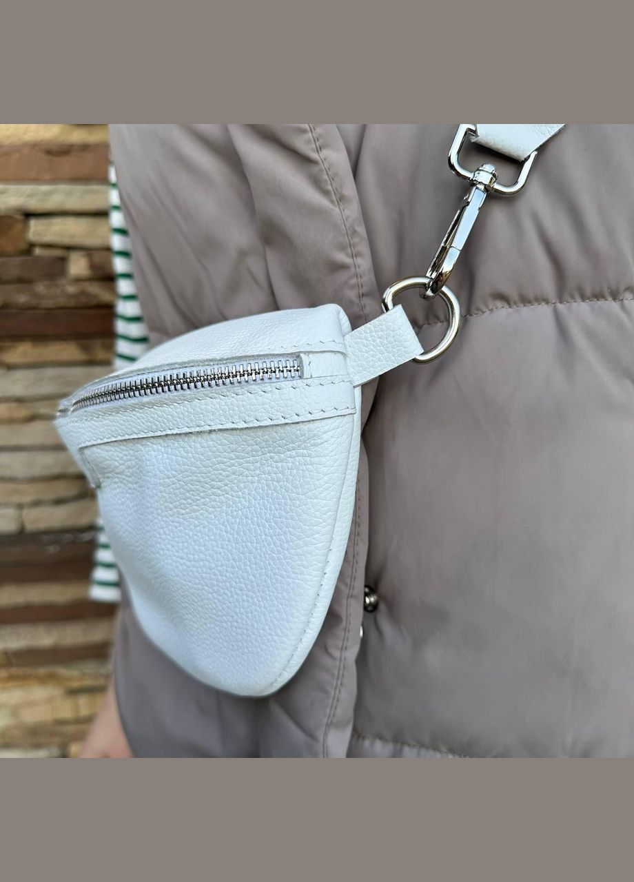 Кожаная женская нагрудная сумка бананка из натуральной кожи белая (sku_1116Т) No Brand (330576703)