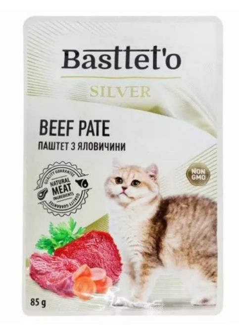 Basttet'o Паштет - мусс для кошек с говядиной пауч 85 г. (28шт/уп) Basttet`o (369929504)