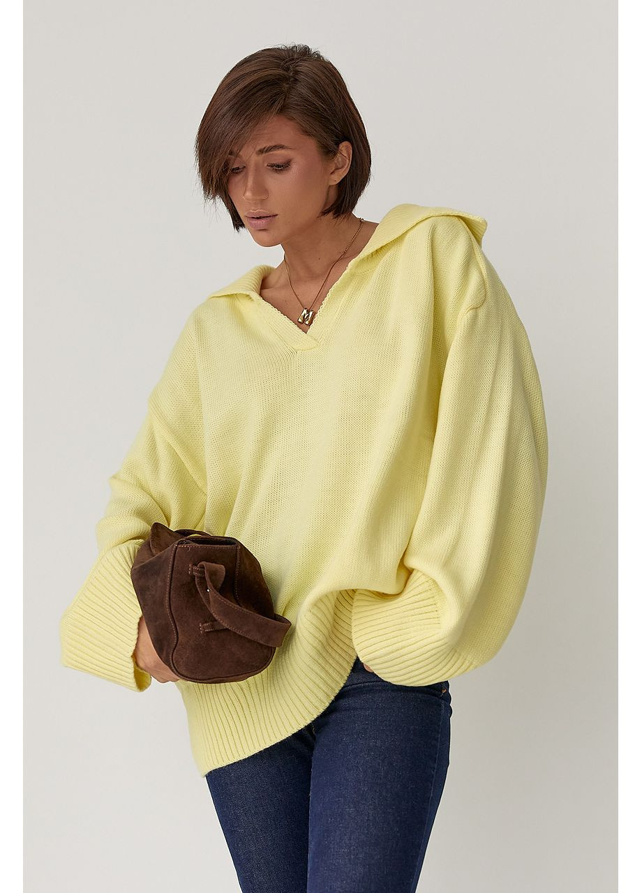 Лаймовый зимний вязаный свитер-поло свободного кроя Lurex