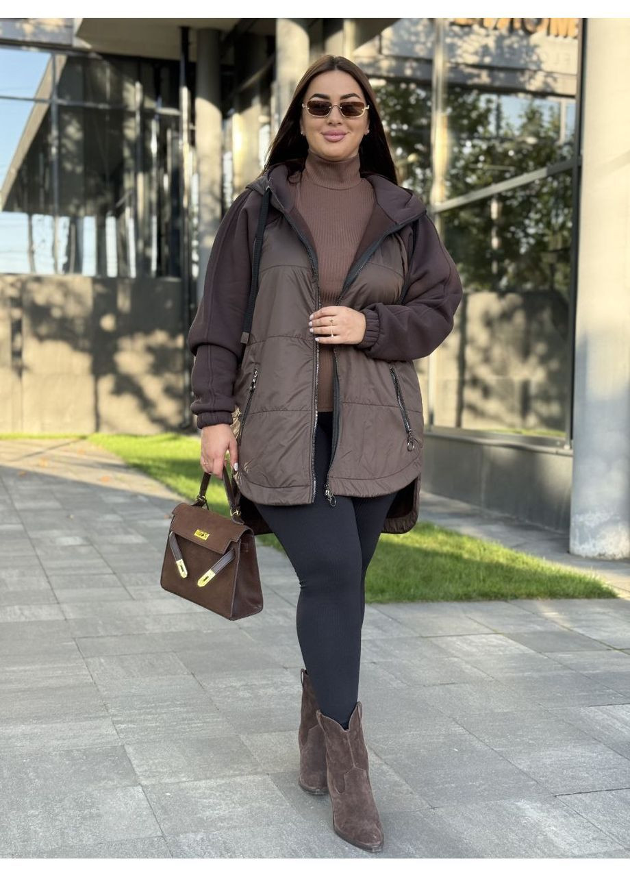 Темно-коричнева демісезонна куртка -кардиган тринитка з начосом,туреччина,плащівка еммі,підклад фліс полар Україна