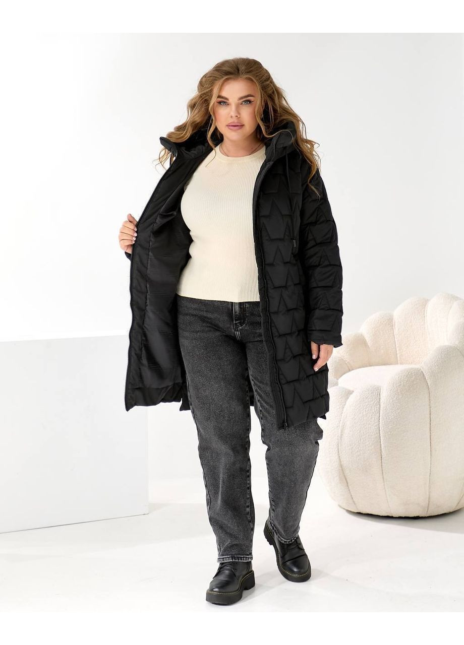 Чорна зимня куртка 841 плащівка еммі утеплювач еко пух 200 з капюшоном Україна
