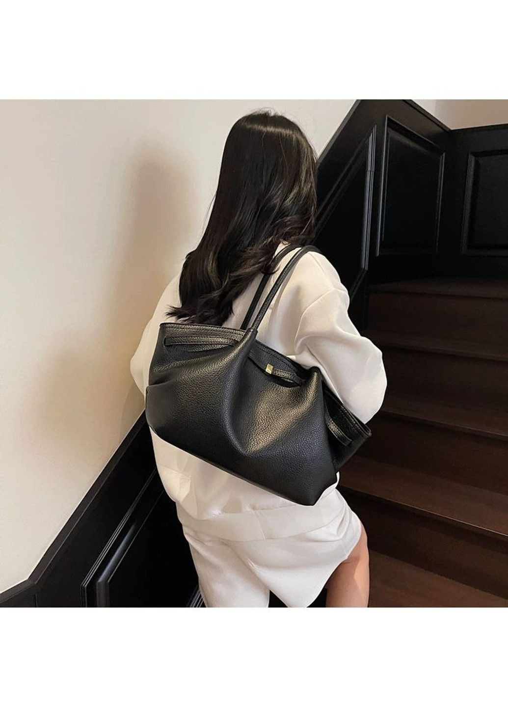 Сумка жіноча чорна з екошкіри - велика офісна шопер на плече No Brand (365250644)