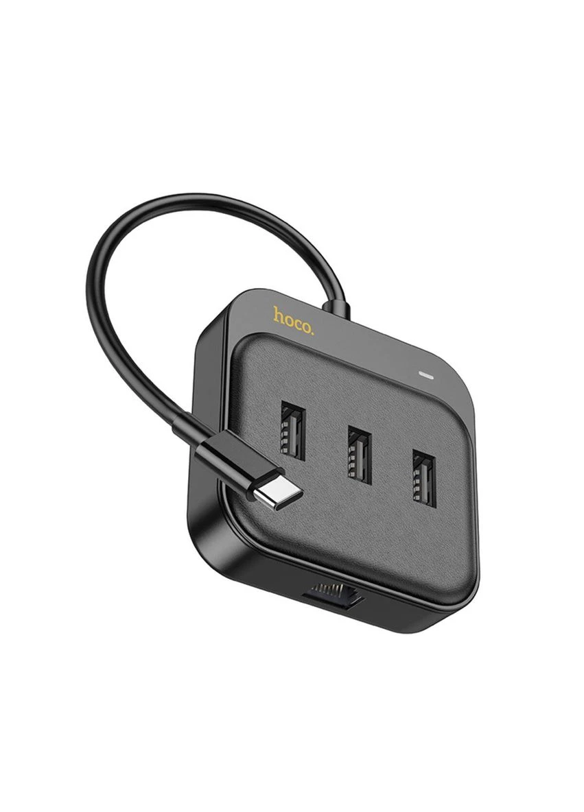 Хаб HB35 Easy link 4in-1 100 Mbps Ethernet Adapter(Type-C to USB2.0*3+RJ45)(L=0.2M) Black Hoco (301090498)