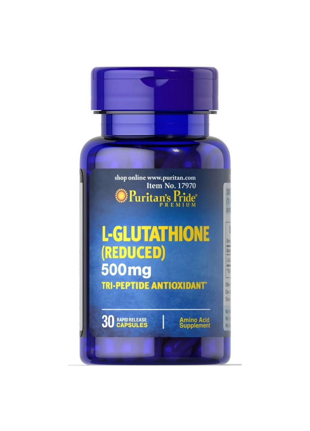 Натуральная добавка L-Glutathione 500 mg, 30 капсул Puritans Pride (293479796)