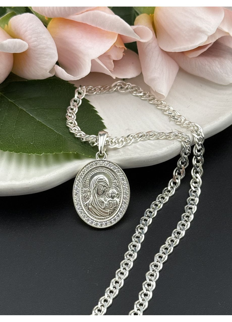 Комплект релігійний жіночий "Іконка з ланцюжком" з камінням цирконію Харків Ланцюг (370188134)