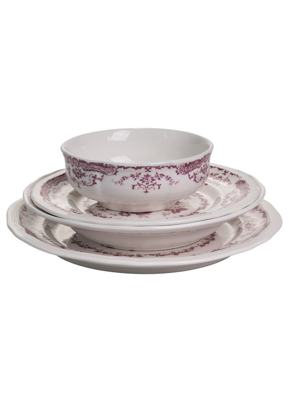Столовий набір посуду тарілок 16 (шт) на 4 персони Bissi порцеляновий, обідній столовий сервіз тарілок Рожевий YY78-2A Yiwu (369673547)