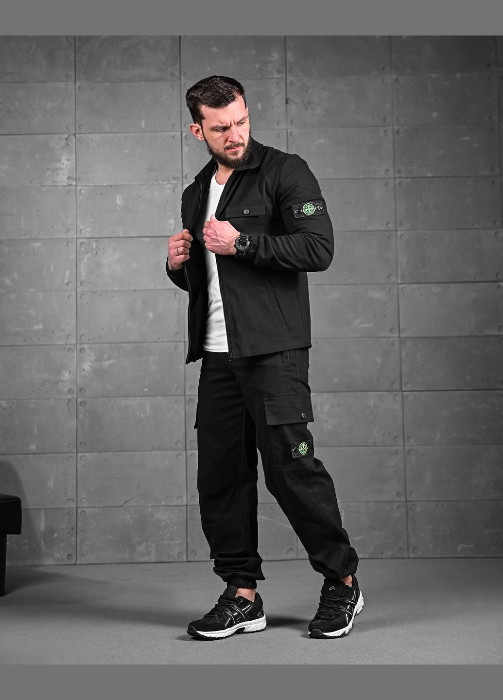 Демисезонный мужской костюм черный Stone Island (340272863)