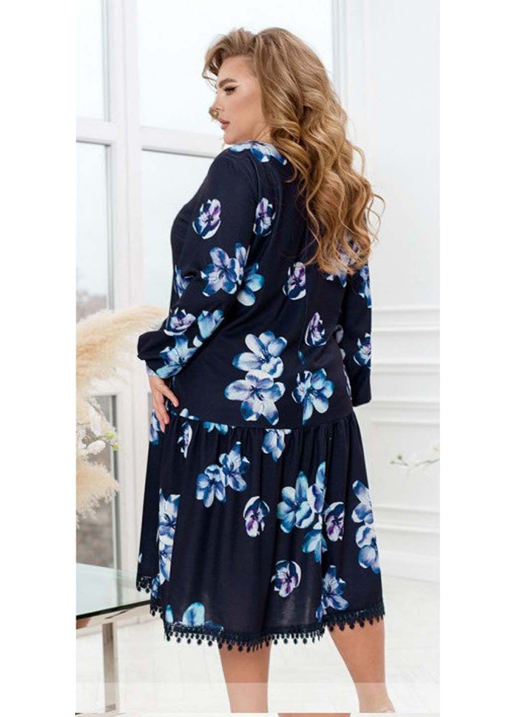 Синее кэжуал платье Sofia с цветочным принтом