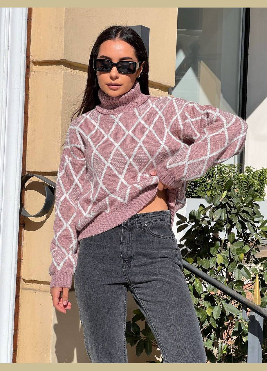 Рожевий демісезонний жіночий светр із горловиною рожевого кольору 30483 Fashion