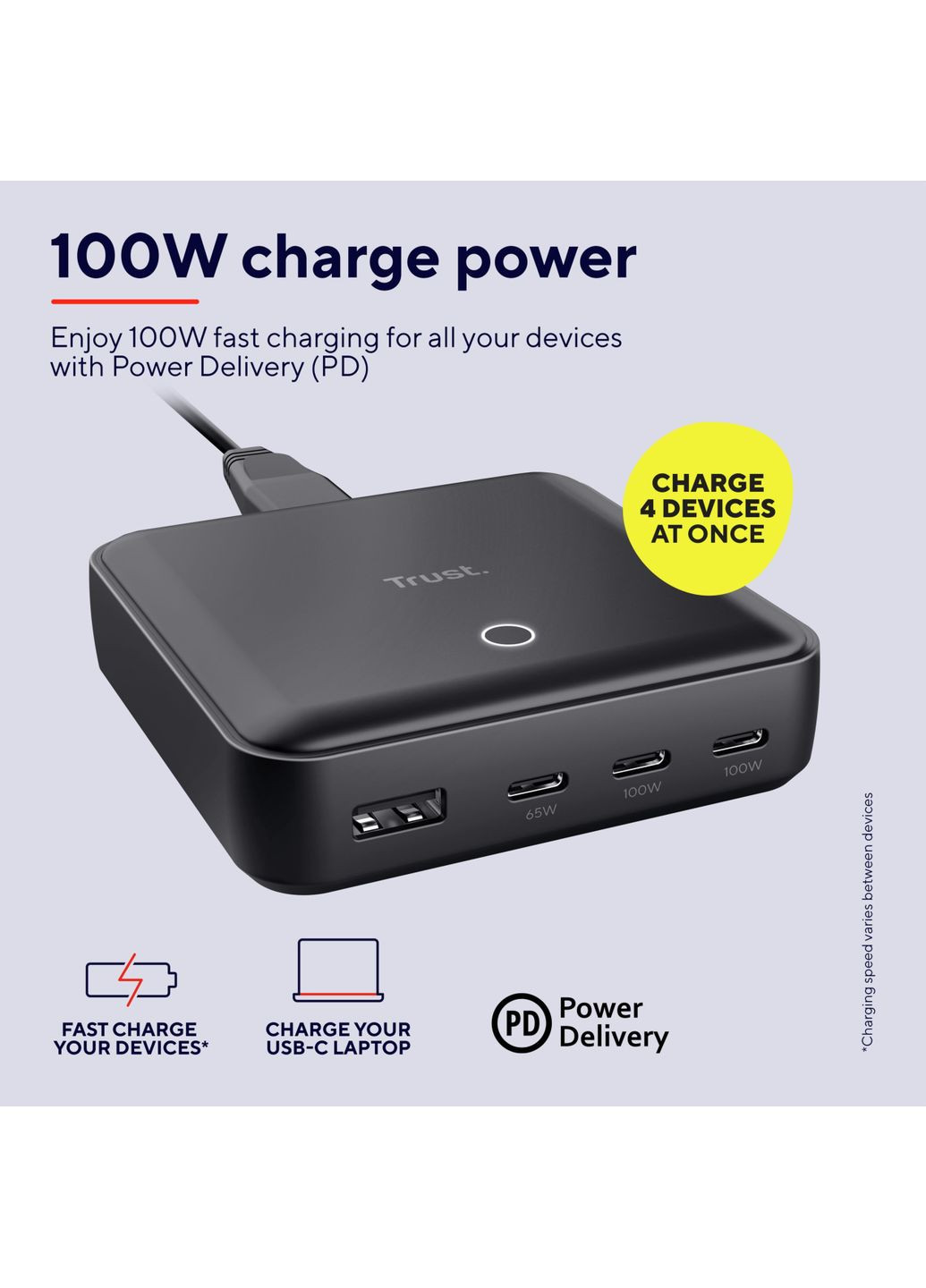 Зарядне пристрій мережевий Maxo 100Вт, 3xUSB-C/USB-A,PD, чорний Trust (360394900)