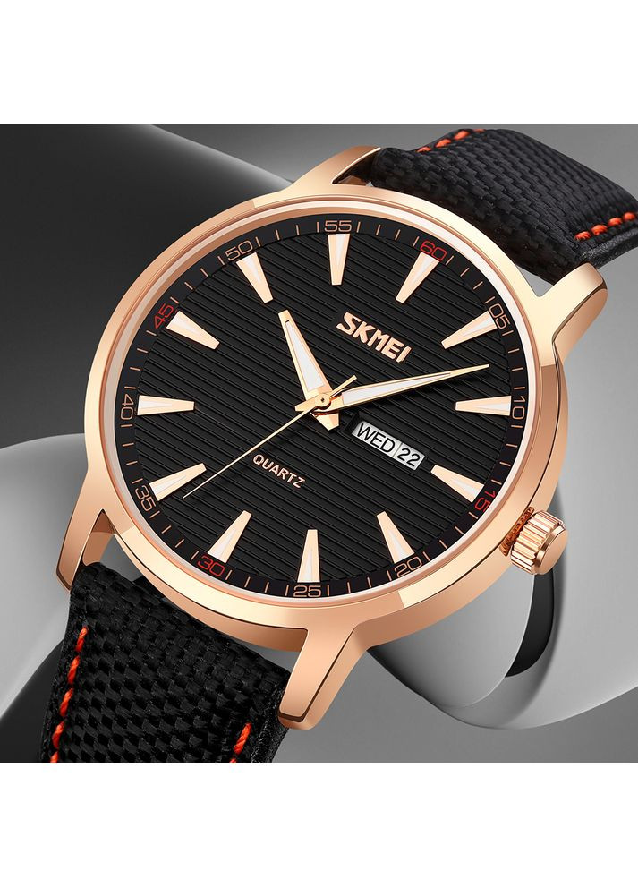 Часы 9303RGBK Розовое золото Черные мужские кварцевые с календарем стрелочные для повседневного использования ProDobro (367266117)