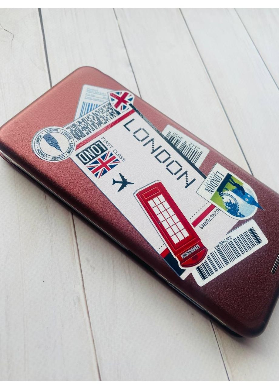 Чохол-книжка бордовий з малюнком на Xiaomi Redmi 14C / Poco C75 Подорожі. Лондон (принт 326) Creative (355410126)