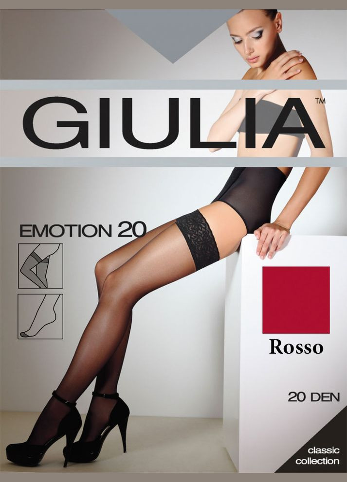 Чулки с кружевом на силиконовой основе Emotion 20 den красные Giulia (322339953)